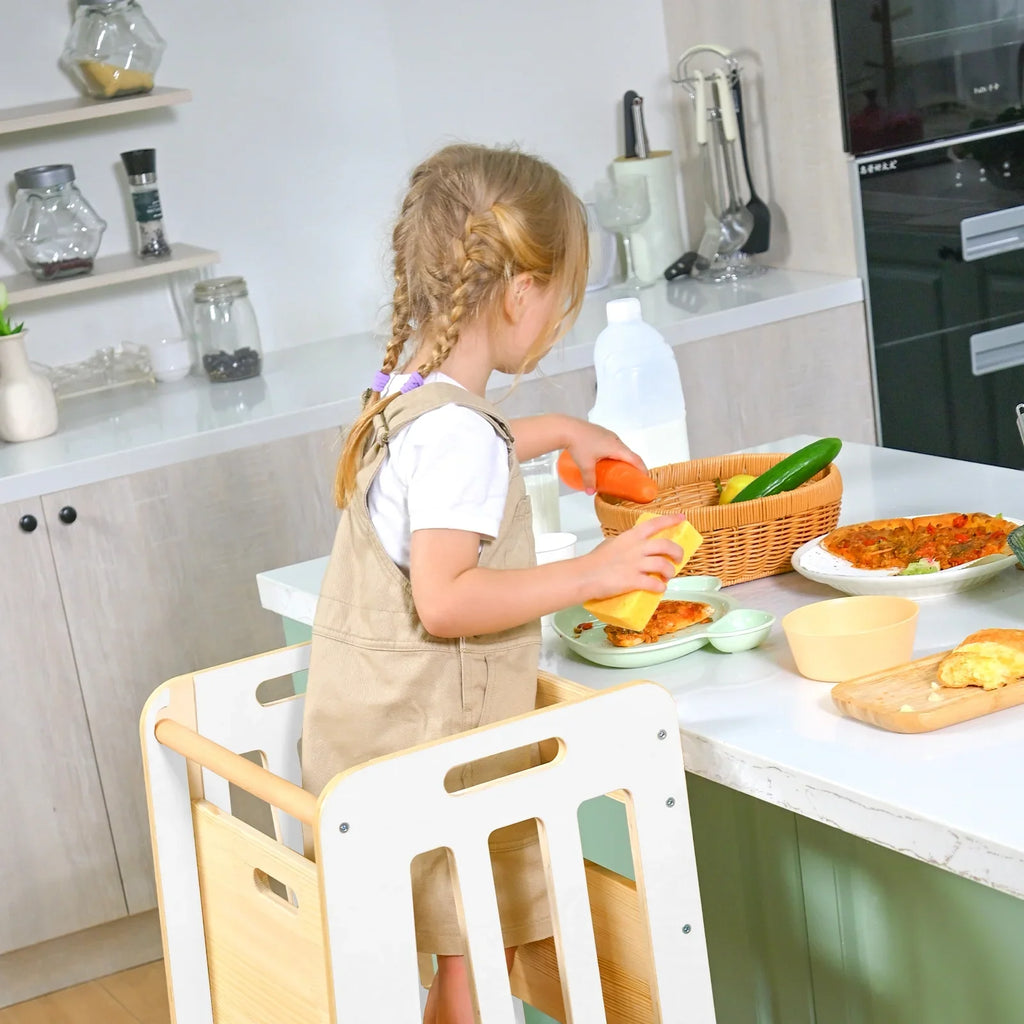 Toddler Standing Tower, Kids Kitchen Stool Helper 3 Levels Adjustable Height Wooden Toddler Step Stools for Learning New Skills