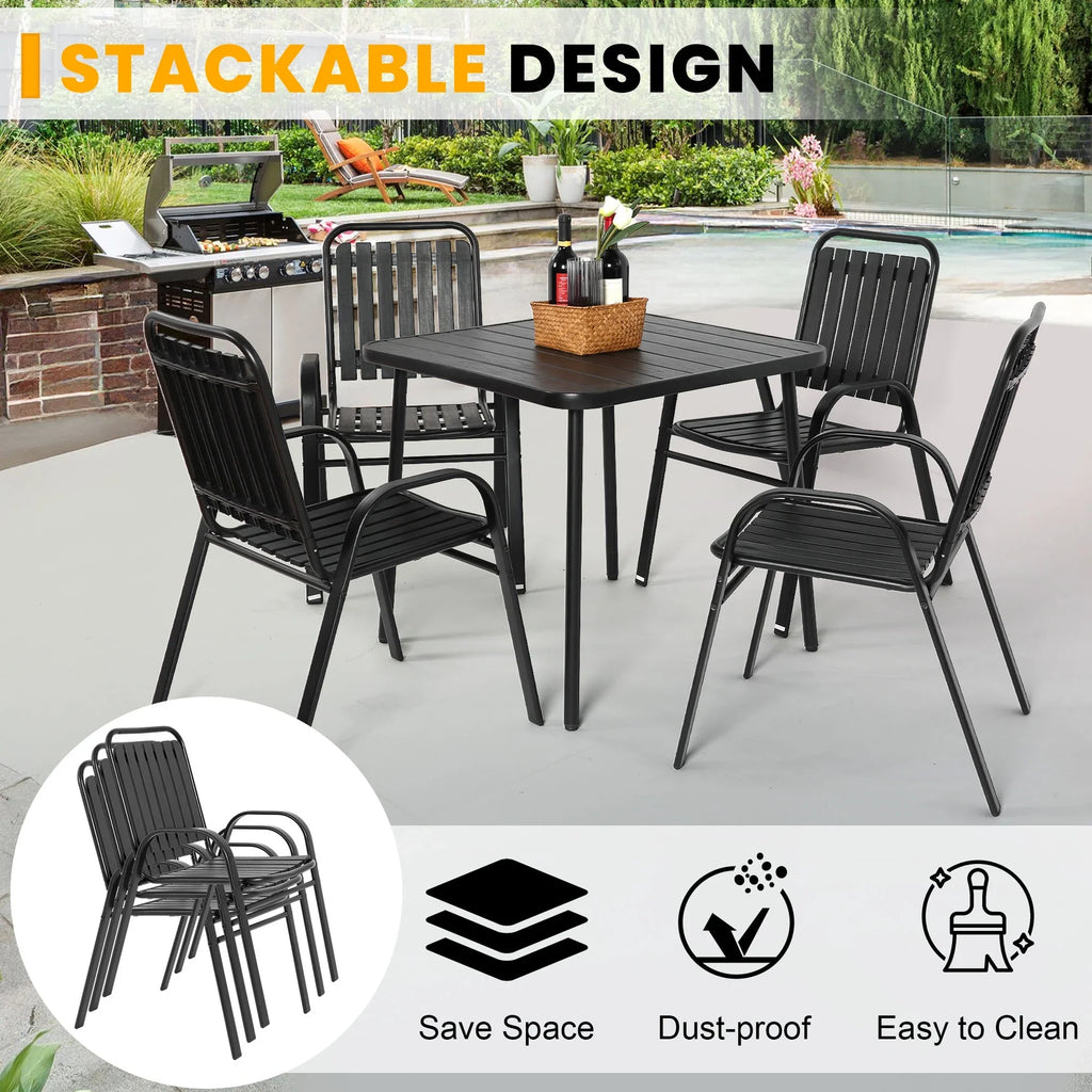 Seizeen 7-Piece Outdoor Table and Chairs, Patio Table Set with 6 Rattan Chairs, All-weather Outdoor Patio Dining Sets Rectangular Metal Table with Acacia Wood Top, Umbrella Hole, Gray