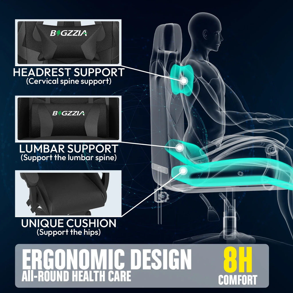 Bigzzia Gaming Chair with Heated Cushion, High Back Video Game Chairs with Pillow and Lumbar Support, Green