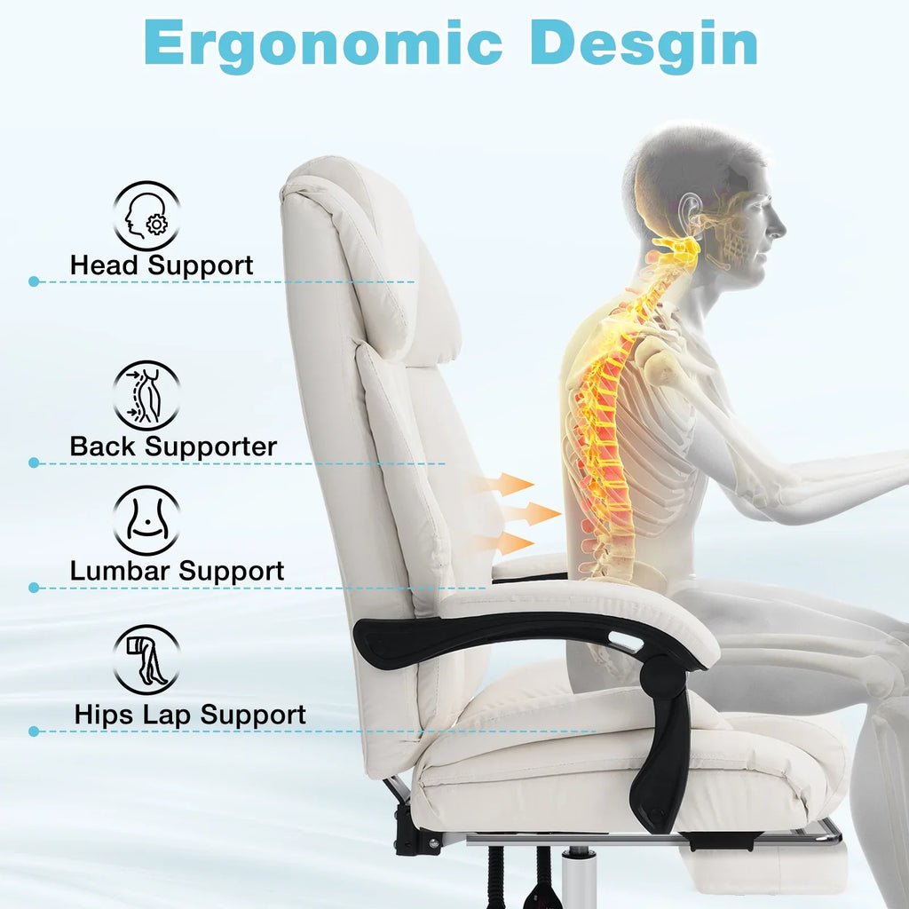 Hoffree Executive Office Chair Big and Tall Office Chair with Footrest Reclining Leather Chair High Back Ergonomic Computer Desk Chair with Lumbar Back Support for Home Office 500lbs, Black