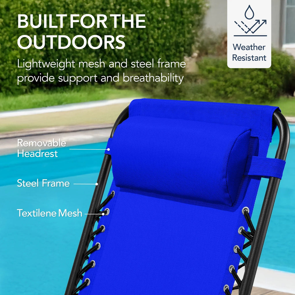 Best Choice Products Folding Outdoor Zero Gravity Rocking Lounge Chair w/ Headrest Pillow - Black