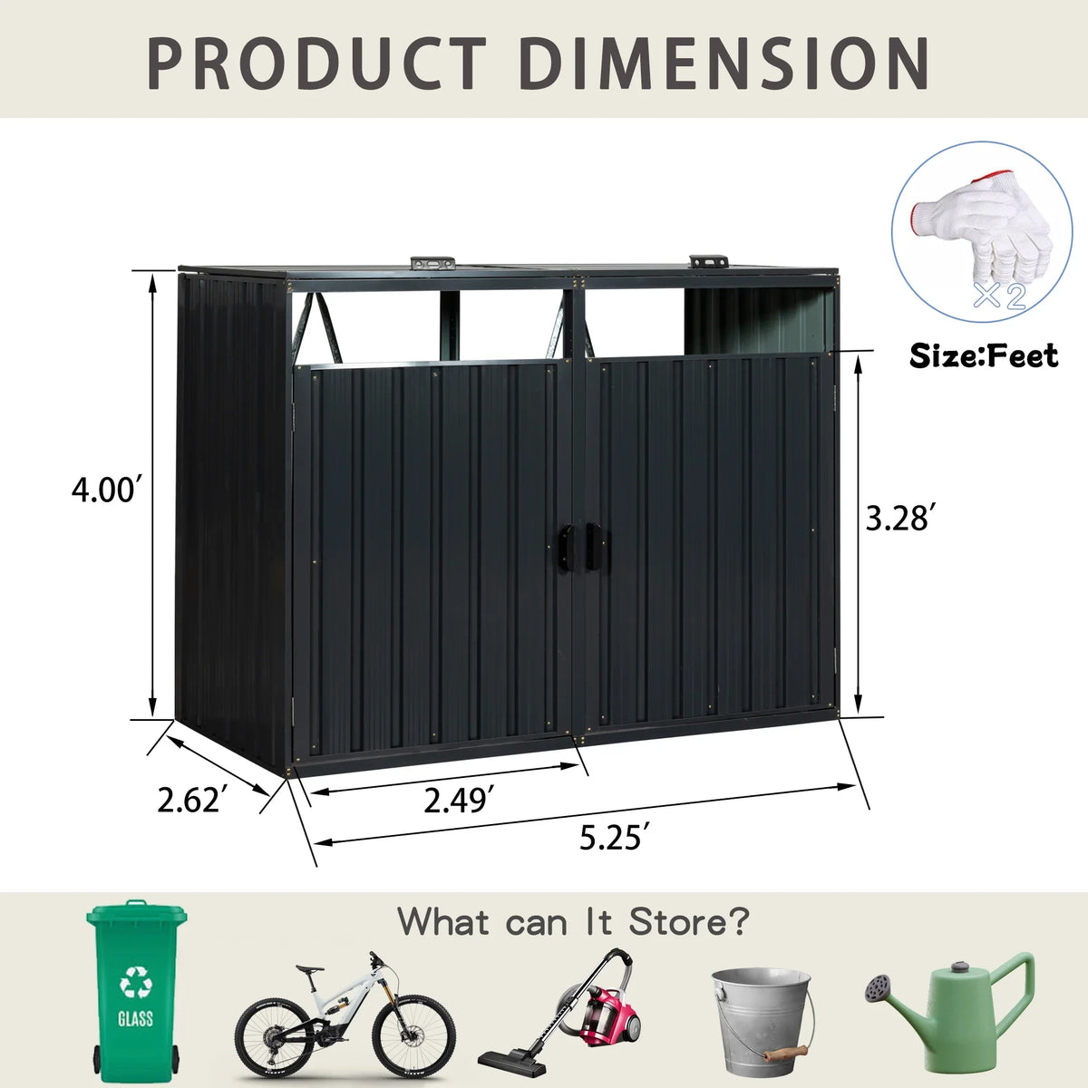 JXXRZ Metal Garbage Bin Shed for 2 Trash Cans with Lockable Doors and Lids,Galvanized Steel Garbage Bin Storage Shed for Garden Yard Lawn, Black