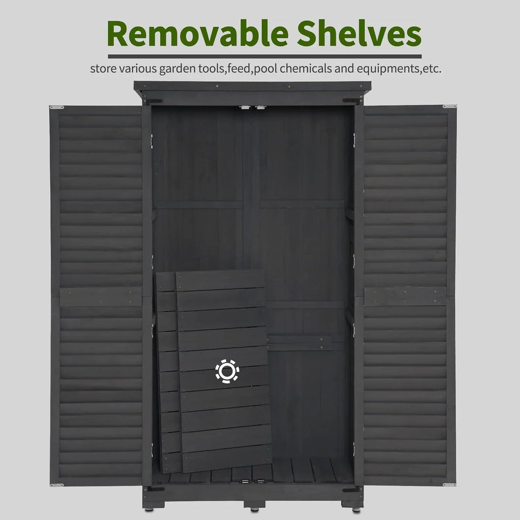 MCombo Tall Garden 1.52 x 2.85 ft. Wood Storage Shed, Brown