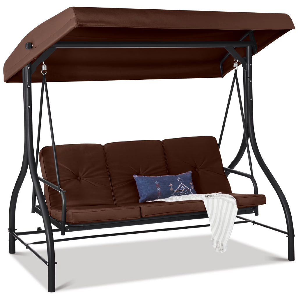 Best Choice Products 3-Seat Outdoor Converting Canopy Swing Glider Patio Hammock w/ Removable Cushions - Burgundy