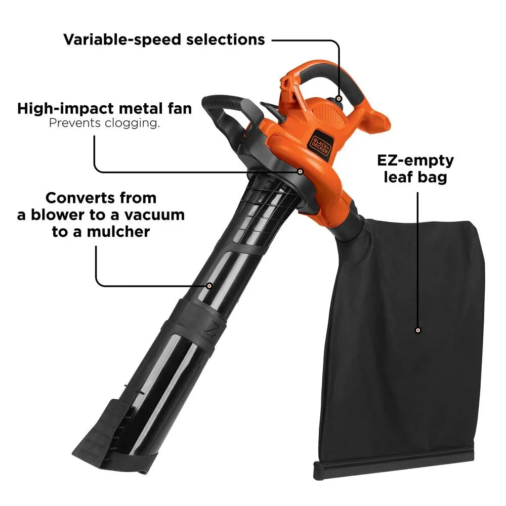 BLACK+DECKER 12 Amp High Performance Blower/Vacuum/Mulcher, (BV6600)