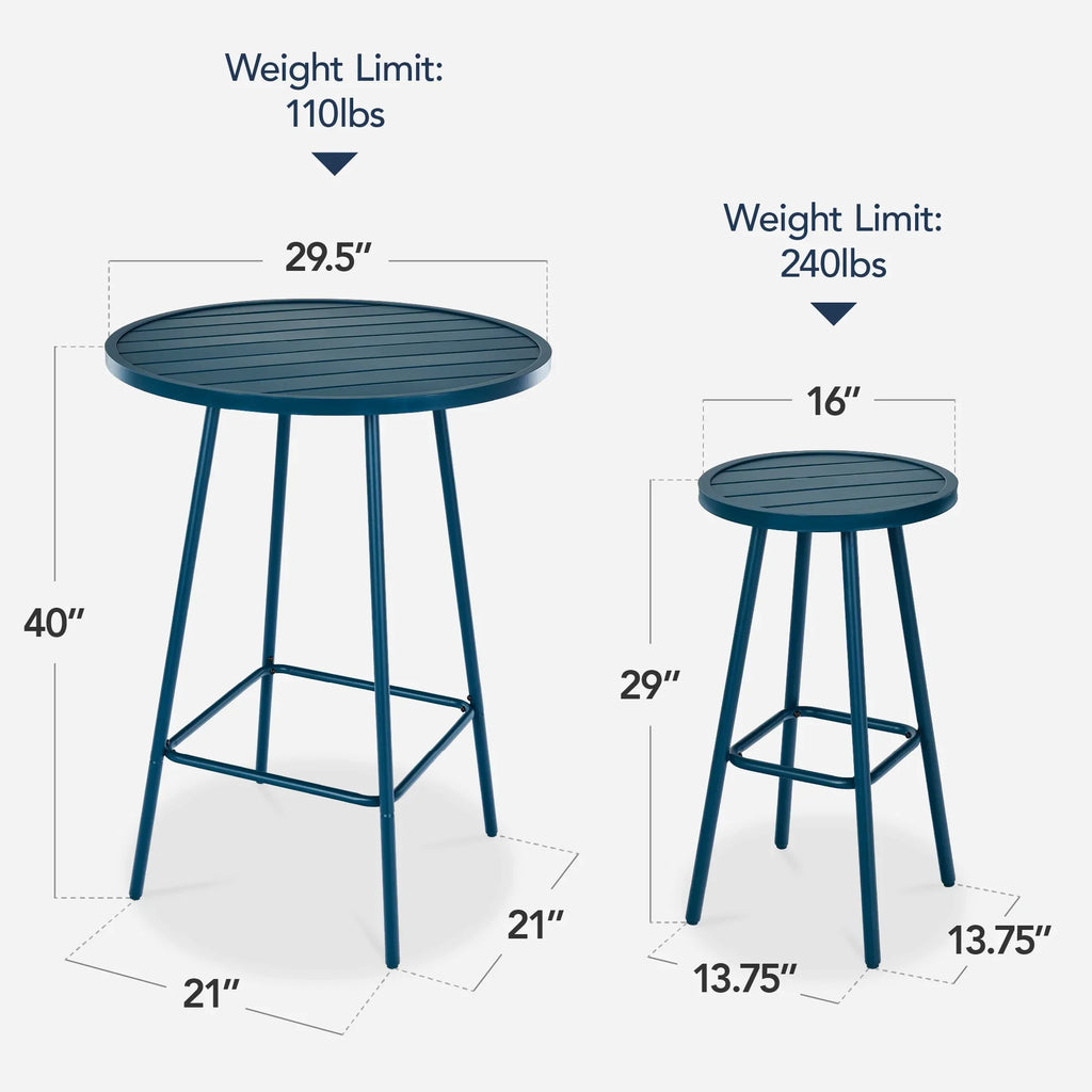 Best Choice Products 3-Piece Steel Patio Bar Height Round Bistro Set w/ Backless Stools, Slatted Design - Black