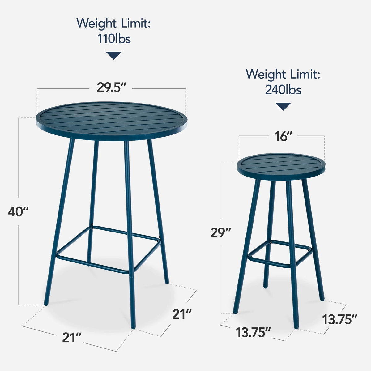 Best Choice Products 3-Piece Steel Patio Bar Height Round Bistro Set w/ Backless Stools, Slatted Design - Black