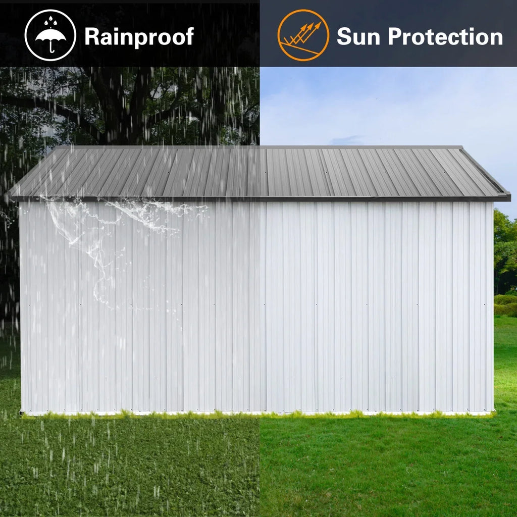 10x12 FT Outdoor Storage Shed, Metal Garden Tool Shed with Vents, Window and Bulit-in Hooks, Waterproof Organization for Home/Backyard/Garden Tools/Lawn Storage, Yellow+White