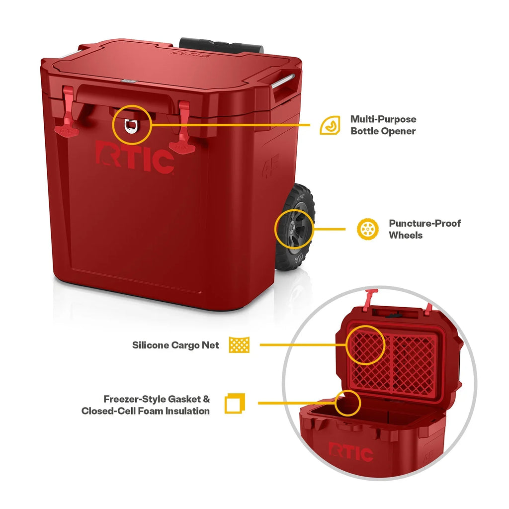 RTIC 45 QT Ultra-Tough Wheeled Hard-Sided Ice Chest Cooler, Fits 60 Cans, White