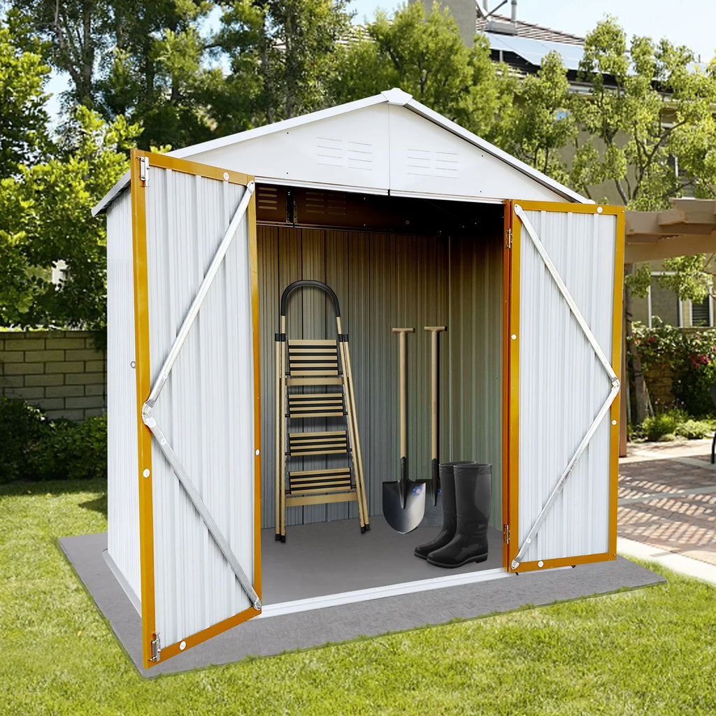 5"4 FT Outdoor Storage shed, Metal Shed with Sloping Roof and Lockable Door, Tool Shed for Bike, Toys, Backyard, Garden, Patio, White