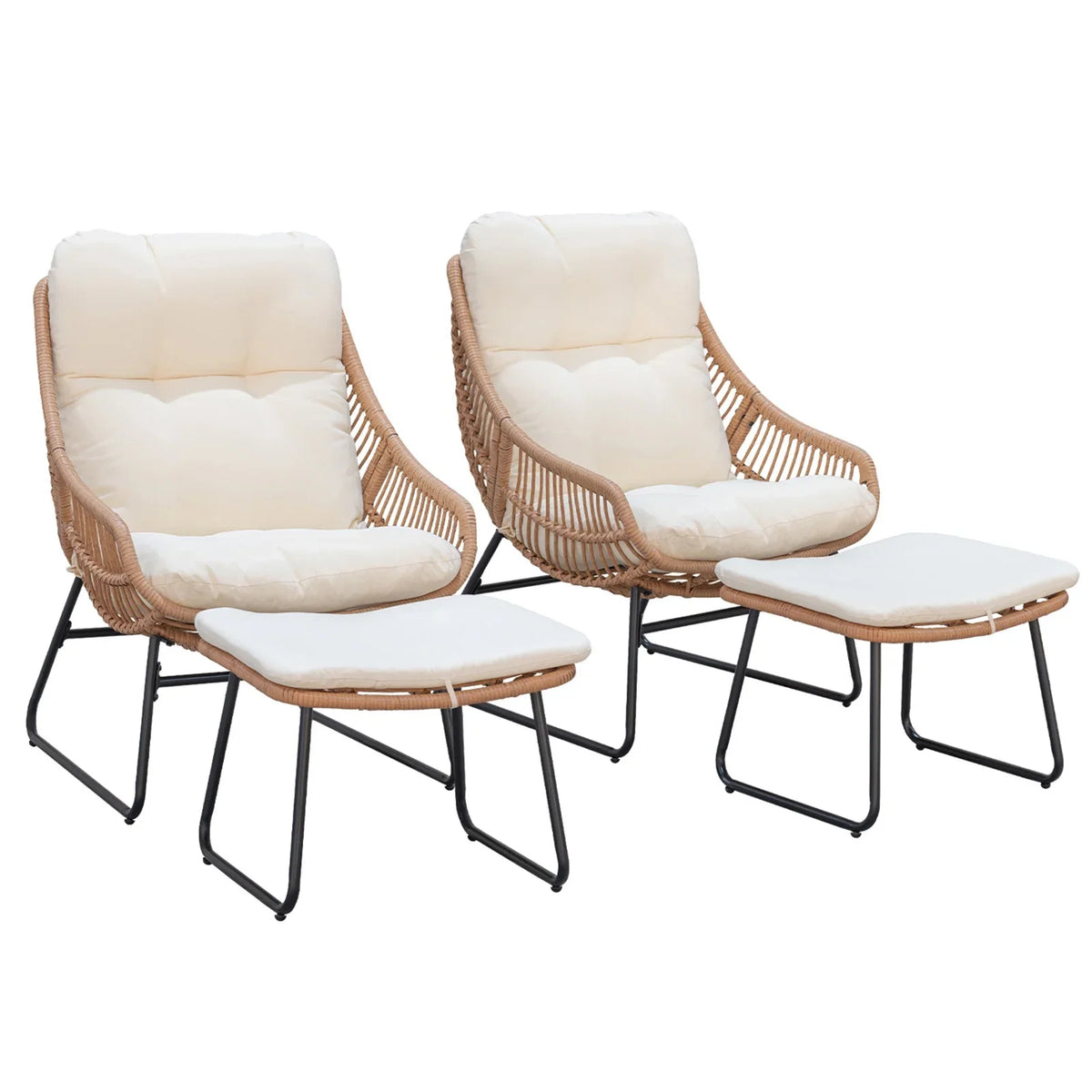 Tappio Wicker Papasan Egg Chair with Ottoman, Outdoor Patio Basket Lounge Chair Indoor Oversized Egg Lounger with Thick Cushion for Living Room Bedroom Balcony Porch, Black