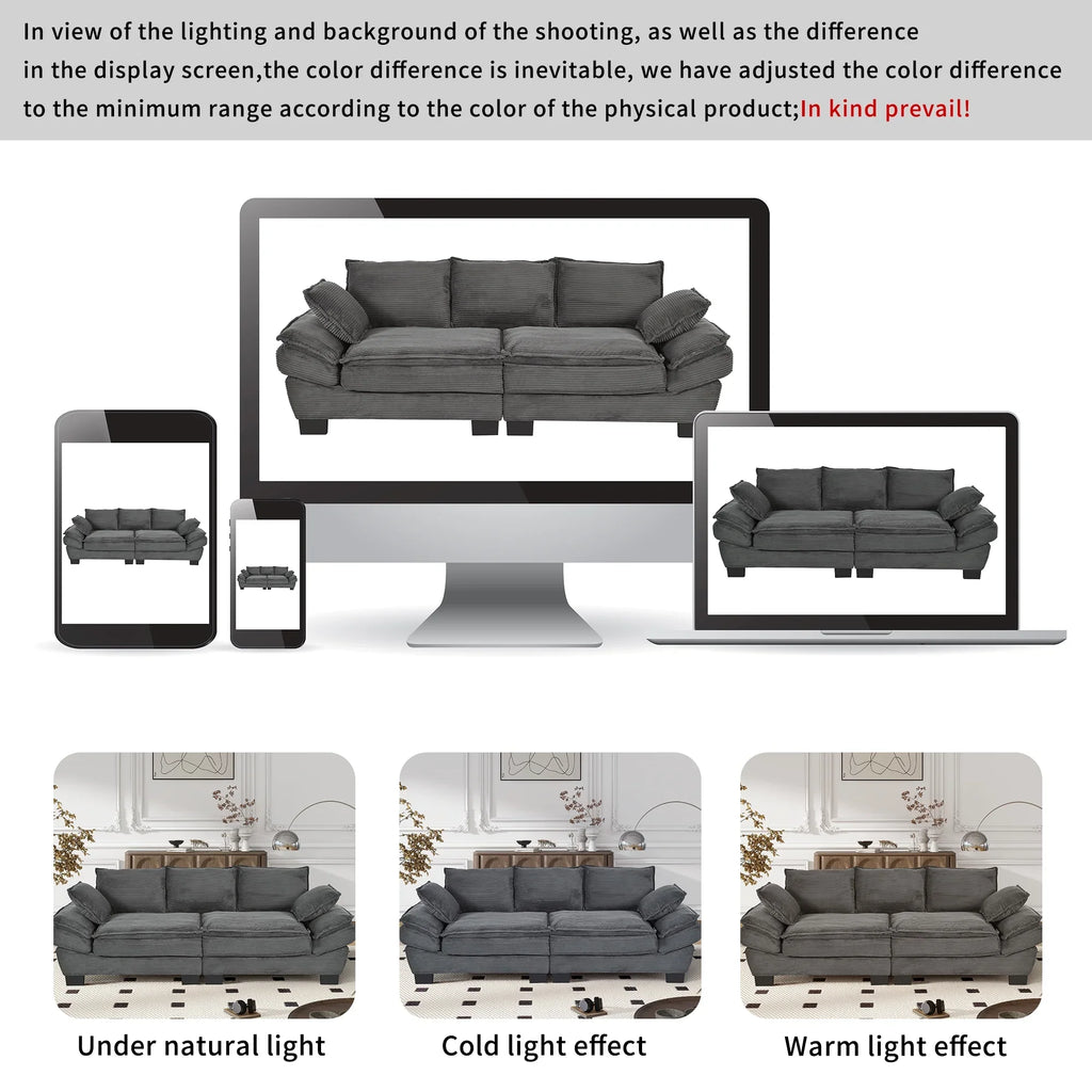 NYBOPAVIS 85.4" Corduroy Sofa, Oversized Loveseat Sofa Couch for Living Room Green
