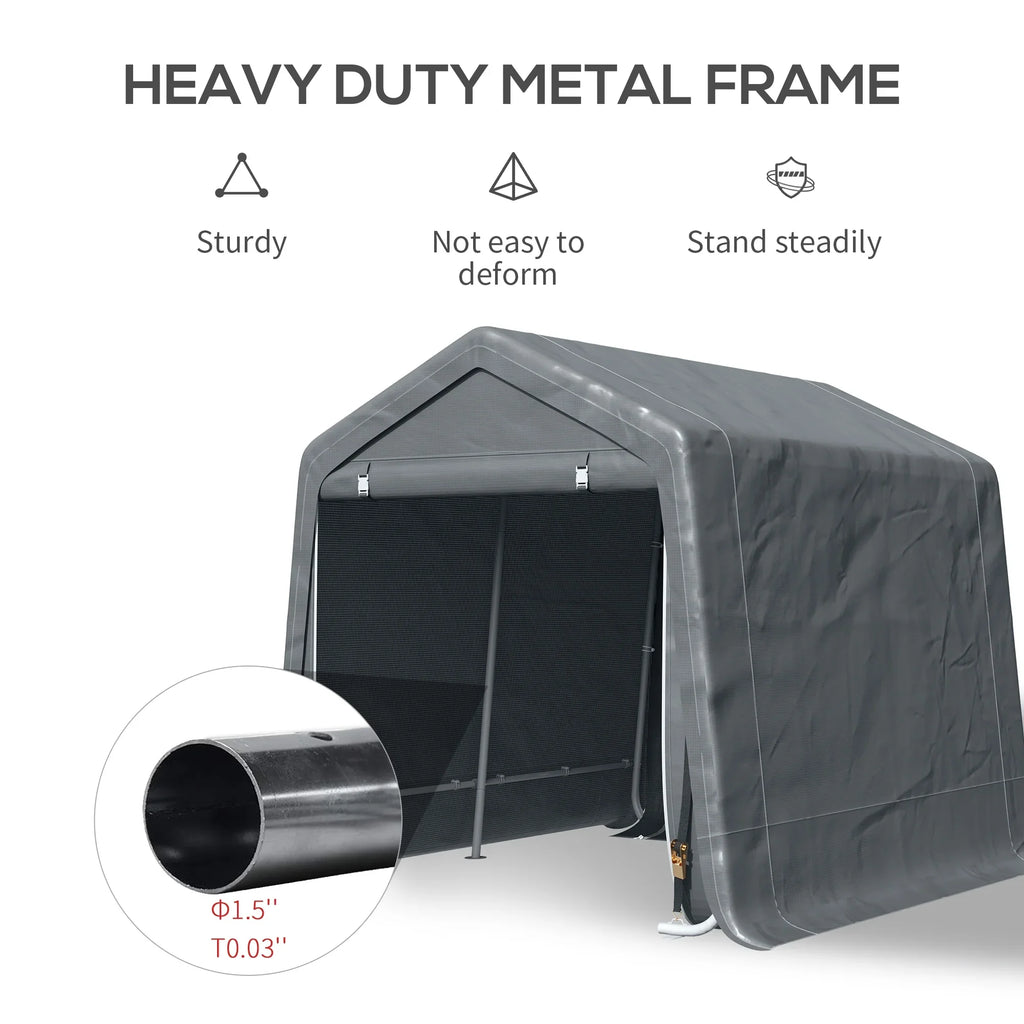 Outsunny 6'x8' Outdoor Storage Shelter with Rollup & Zipper Door, Heavy Duty Carport Shed for Motorcycle Garden Storage, Grey