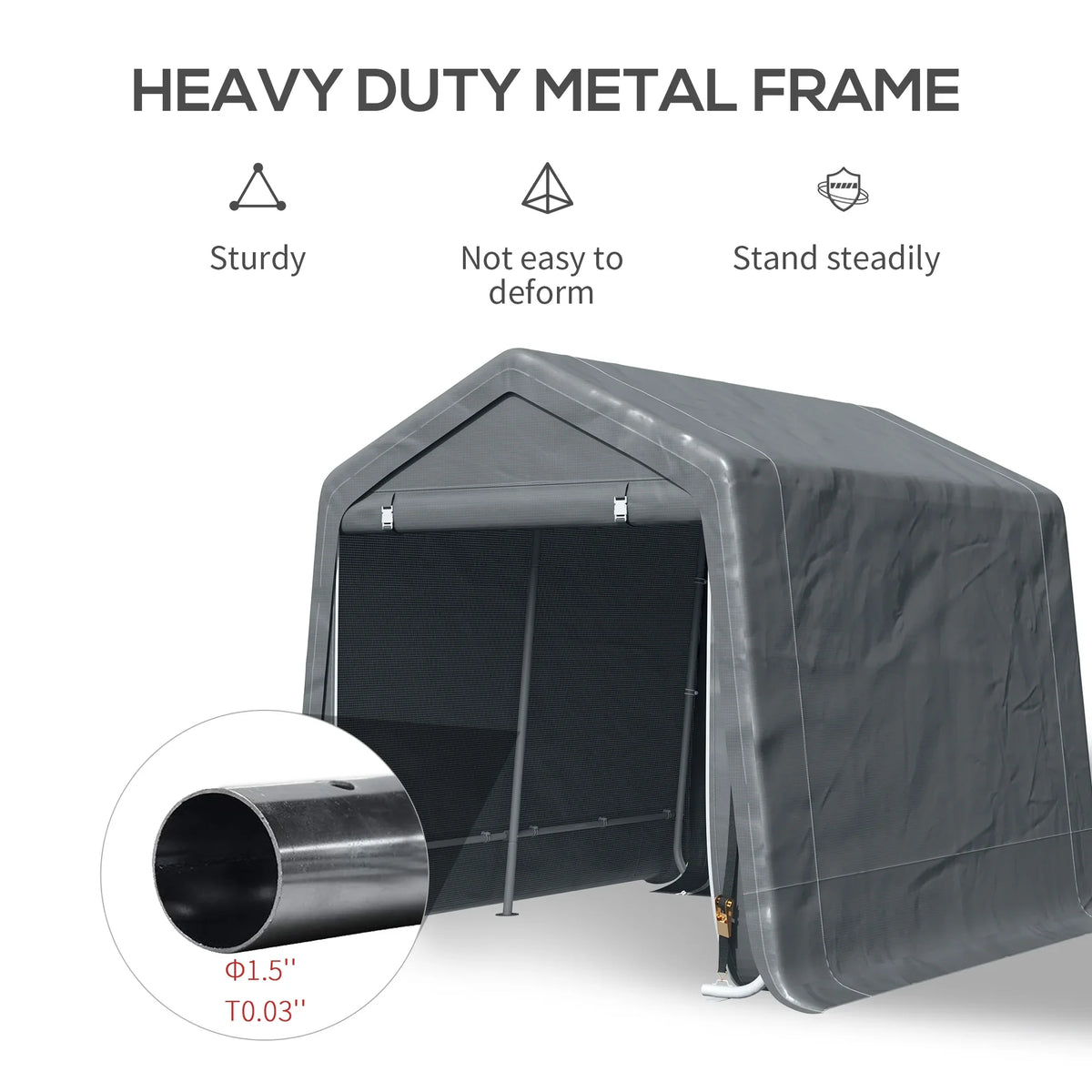 Outsunny 6'x8' Outdoor Storage Shelter with Rollup & Zipper Door, Heavy Duty Carport Shed for Motorcycle Garden Storage, Grey