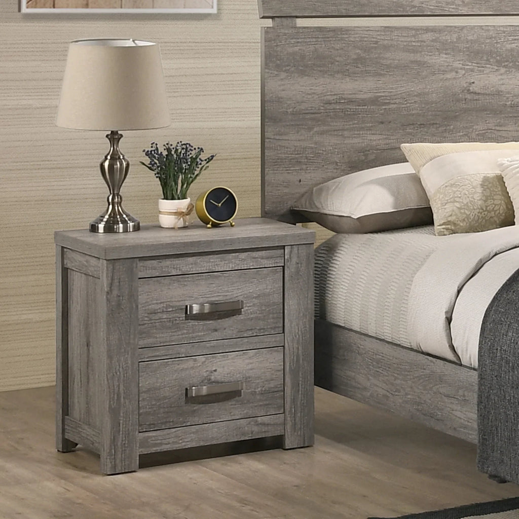 Roundhill Furniture Floren Transitional Bedroom Set, 5 Piece, Weathered Gray Wood