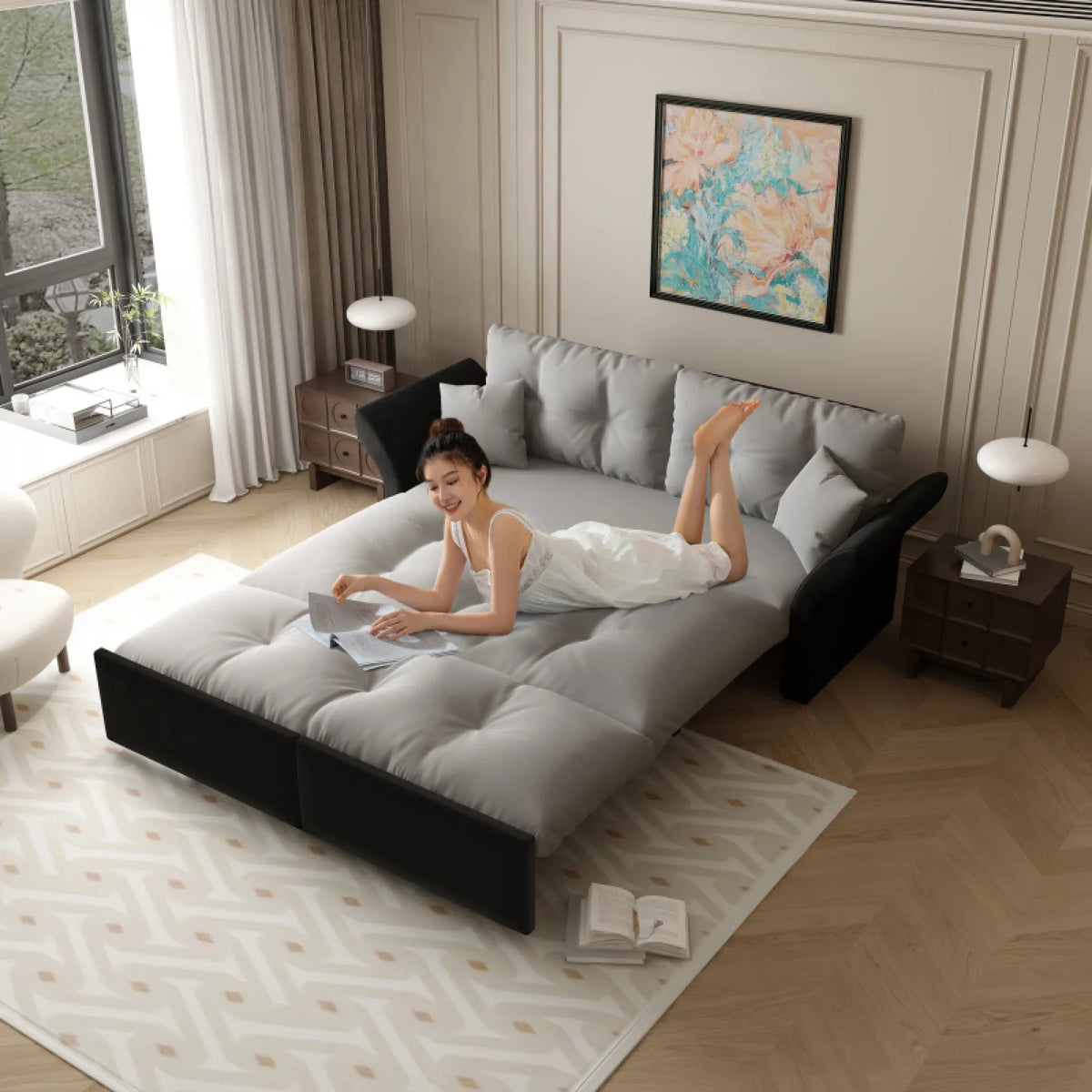 66" Queen Pull Out Sofa Bed, 3-in-1 Convertible Sleeper Sofa with Side Storage,Multi-Functional Velvet Loveseat Bed for Living Room,Bedroom