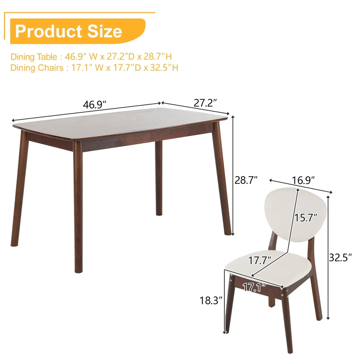 5-Piece Wooden Kitchen Table and Chair Set, Dinette Sets with 1 Rectangular Table and 4 Upholstered Chairs, Space-Saving Dining Table Set for 4, Natural