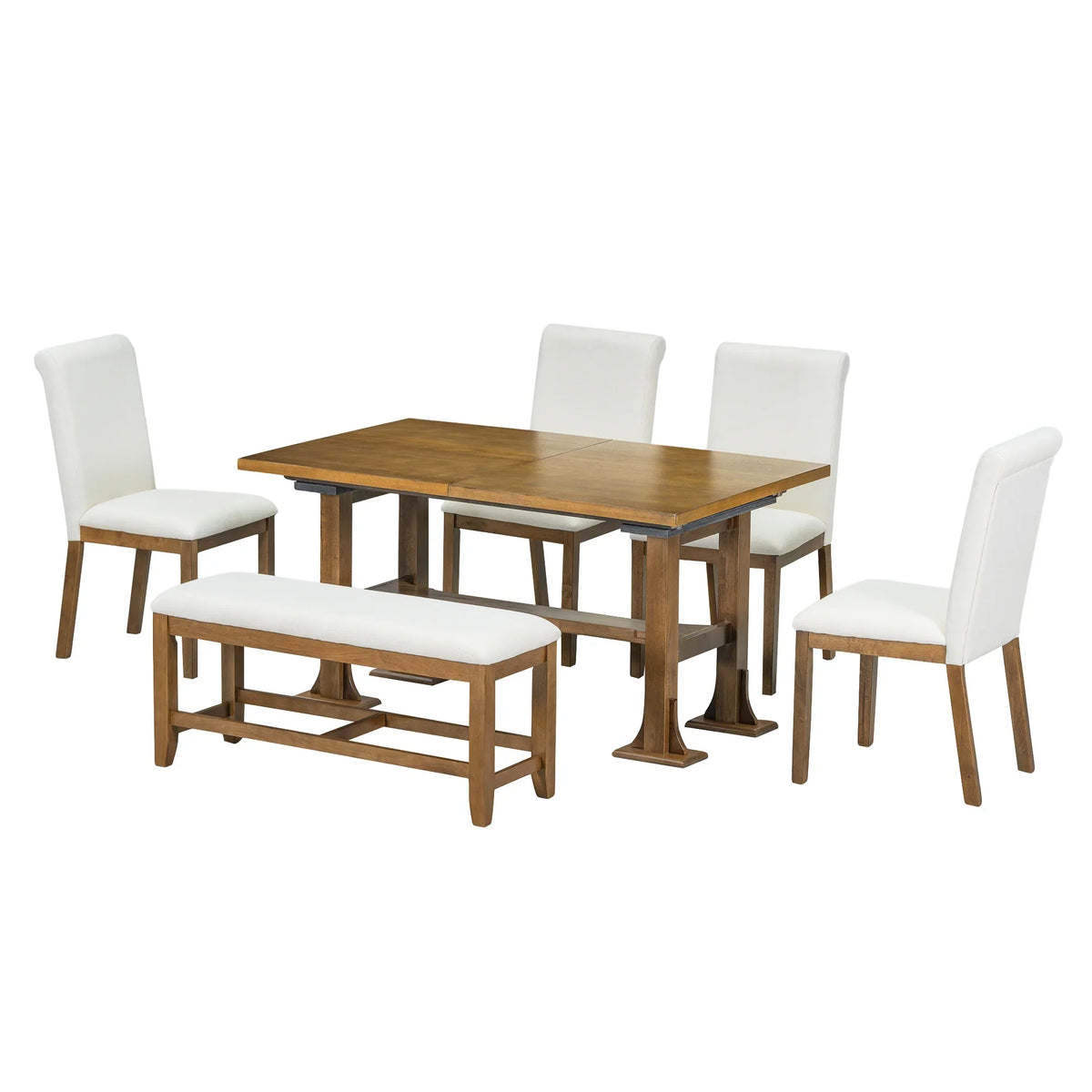 6 Piece Extendable Dining Table Set, Atumon Wood Dining Room Set for 6, Dining Table Set with 4 Cushioned Chairs and Bench, Farmhouse Dining Table Set Furniture for Kitchen Dining Room, Dark Brown