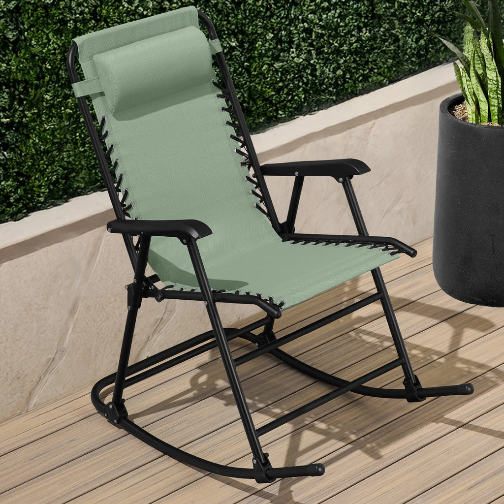 Best Choice Products Folding Outdoor Zero Gravity Rocking Lounge Chair w/ Headrest Pillow - Black