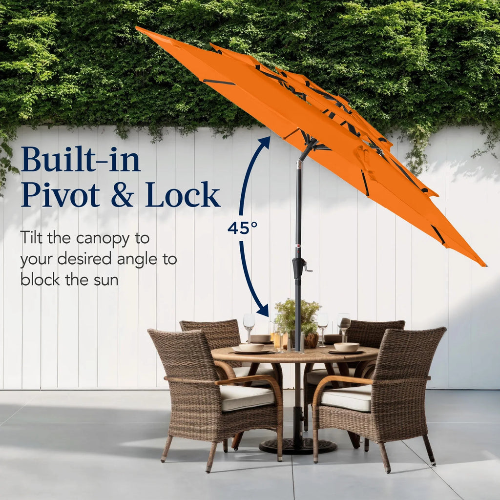 Best Choice Products 10ft 3-Tier Patio Umbrella, Market Sun Shade w/ Tilt Adjustment, Easy Crank - Red