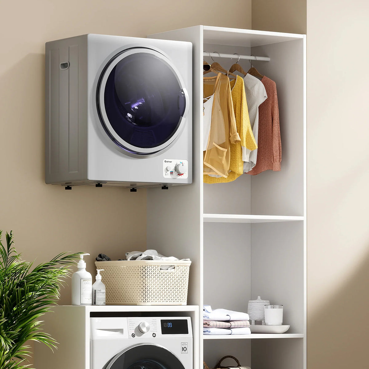 Costway Electric Tumble Compact Laundry Dryer Stainless Steel Wall Mounted 1.5 cu.ft.