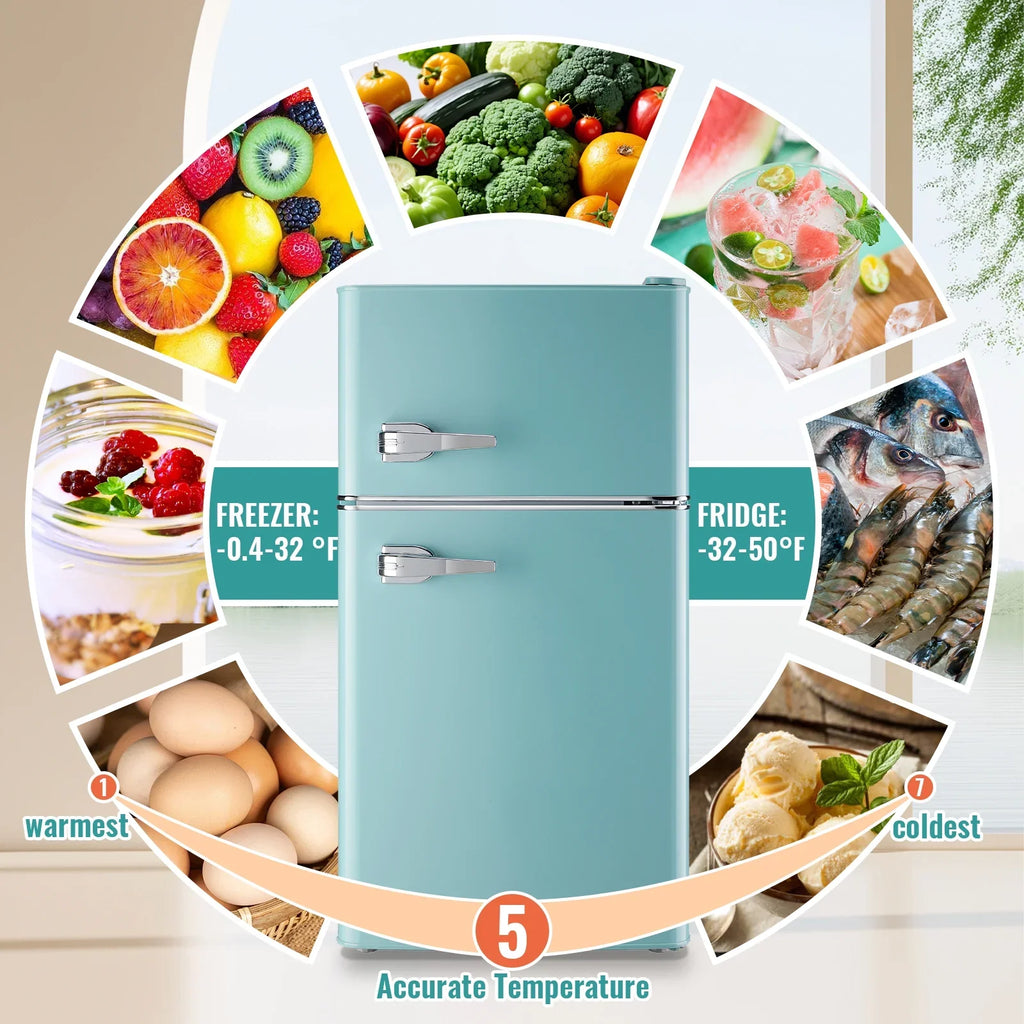 TACOOL Refrigerator with Top Freezer 3.5Cu.ft Two Door Small Mini Fridge with Extra Drink Space for Home Office Dorm Red