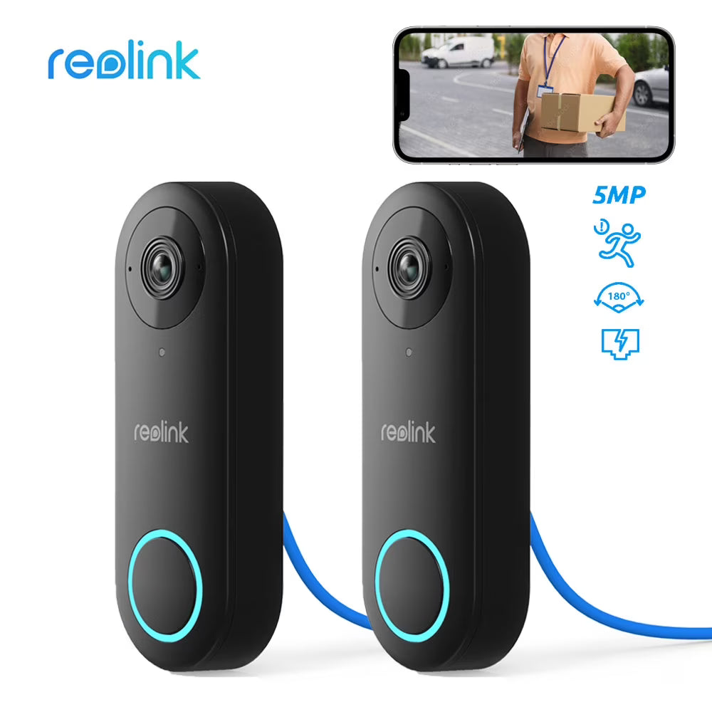 Reolink 2pcs Doorbell(PoE Version) 180" Diagonal, 5MP IP Security Camera with Chime, Secured Local Storage, No Monthly Fee