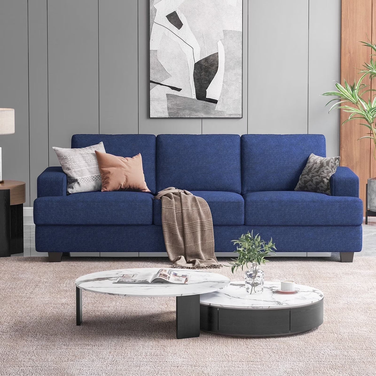 BLAZANT 3 Seater Sofa Oversize, 89" Extra Large Size Sofa Couch with Extra Deep Seats, Modern Loveseat Sofa, Comfortable Fabric, Easy to Install, for Living Room Apartment Lounge, Brown