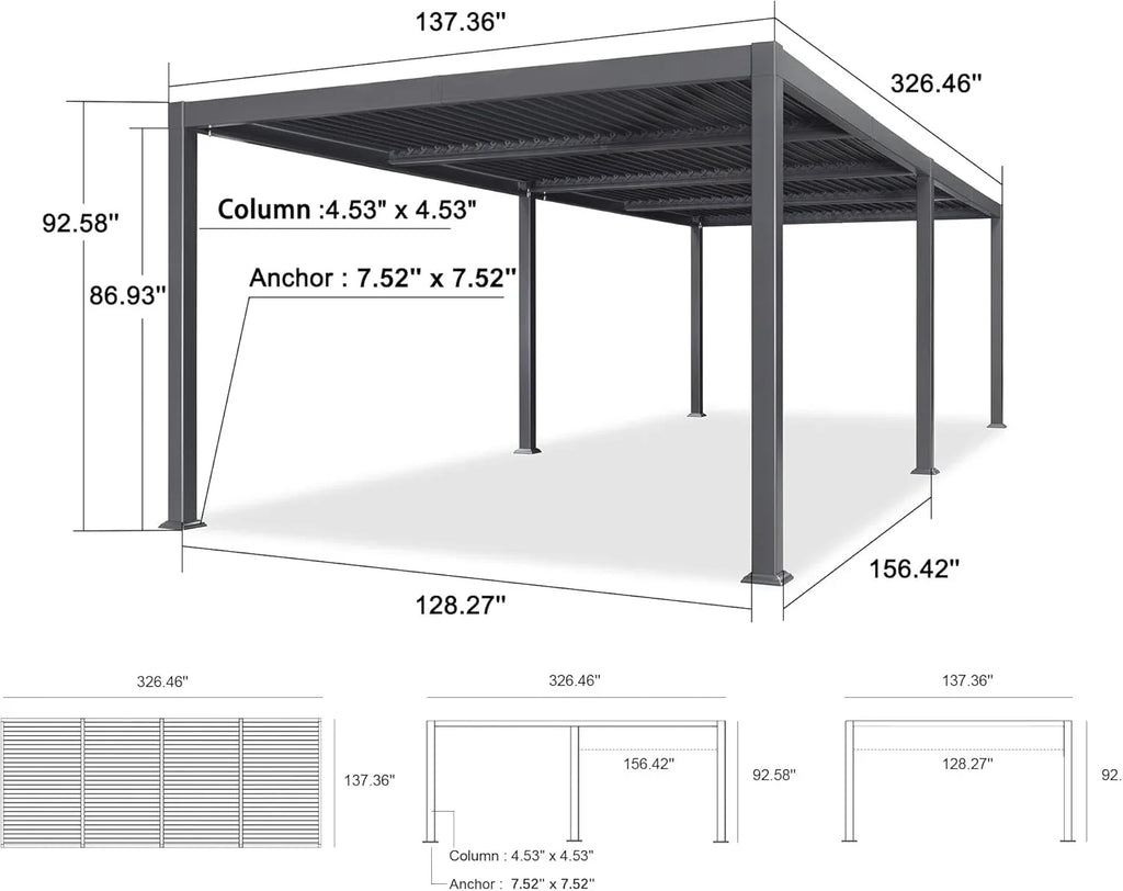 PURPLE LEAF 11'×18' Outdoor Louvered Pergola with Adjustable Hardtop Patio Pergola, Grey