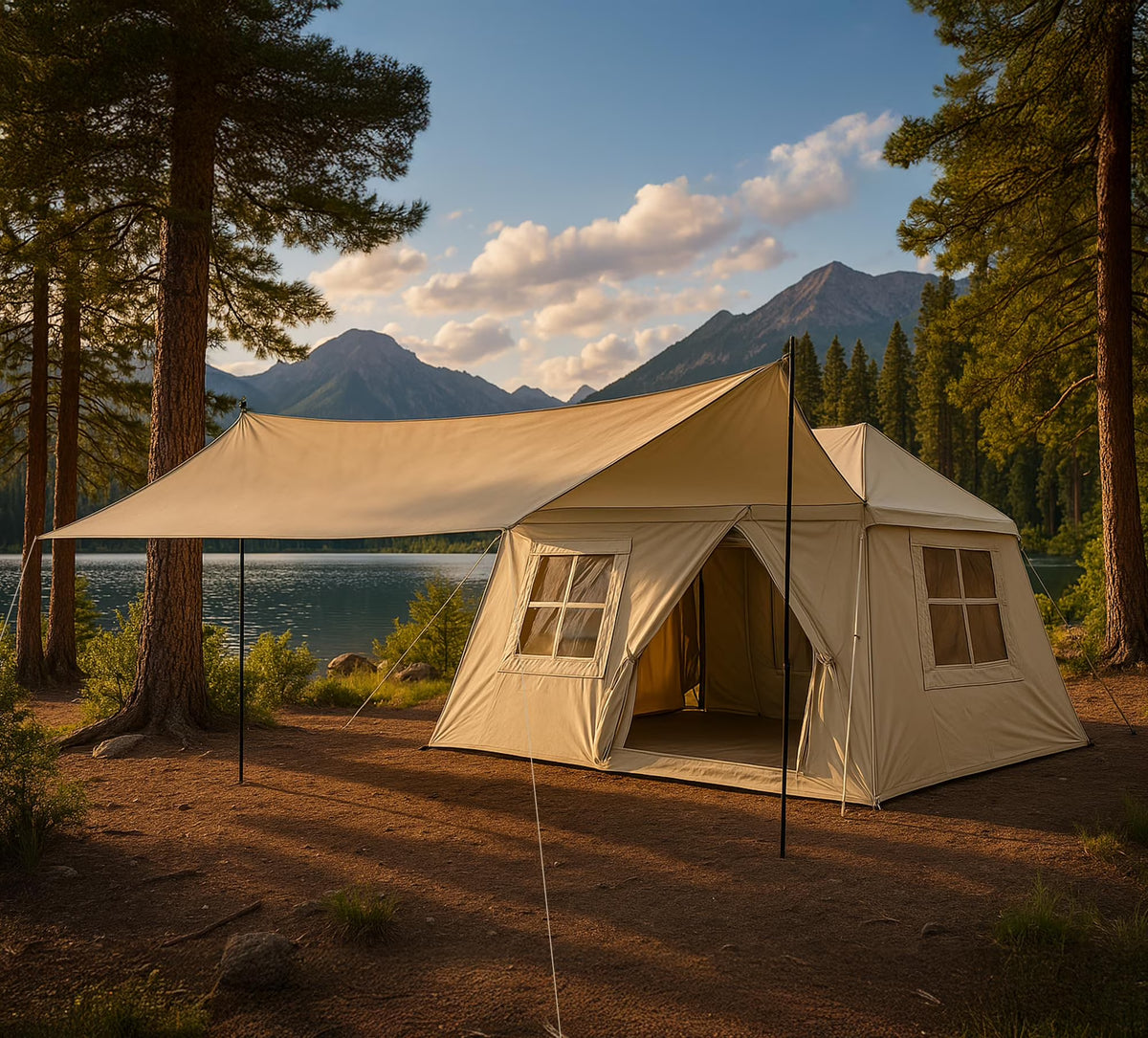 Erommy 3-4 Person Inflatable Tents for Camping with Large Rainproof Cover, Blow-Up Tent with Hand Pump, Easy Setup Tent House, Air Tent for Camping Adult,Beige