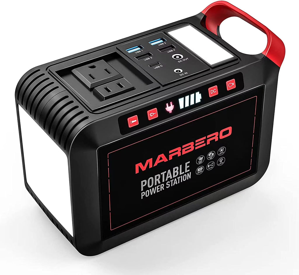 Portable Power Station 300W MARBERO 237Wh Camping Solar Generator Backup Lithium Battery with Pure Sine Wave 110V AC Outlet, USB C, USB A, DC for Outdoors Camping CPAP Home Blackout Emergency