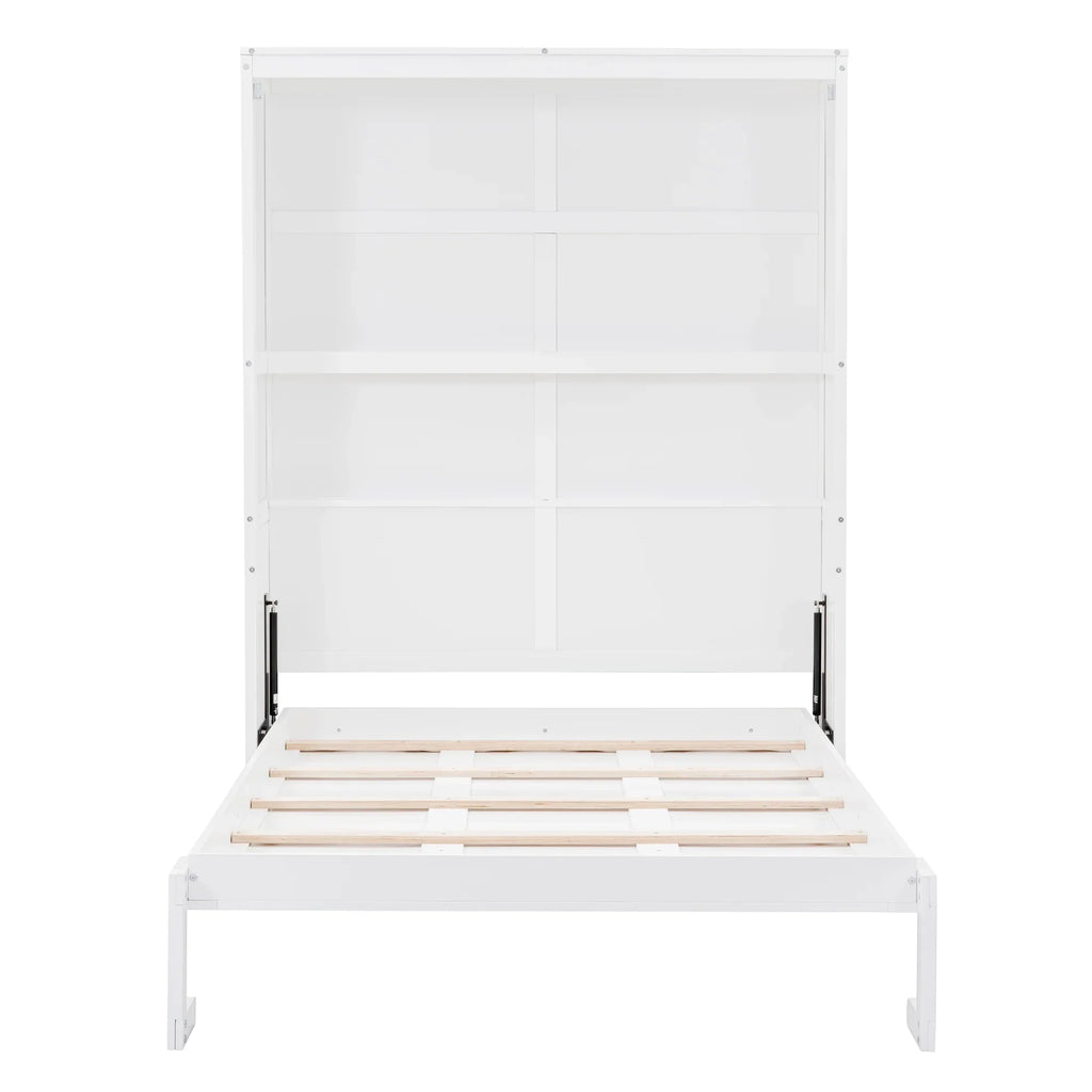 Harper & Bright Designs Full Size Murphy Bed with Shelves, Foldable Wall Bedframe w/Flexible Slats Support, Space-Saving Design, Can Be Folded Into Cabinet, White