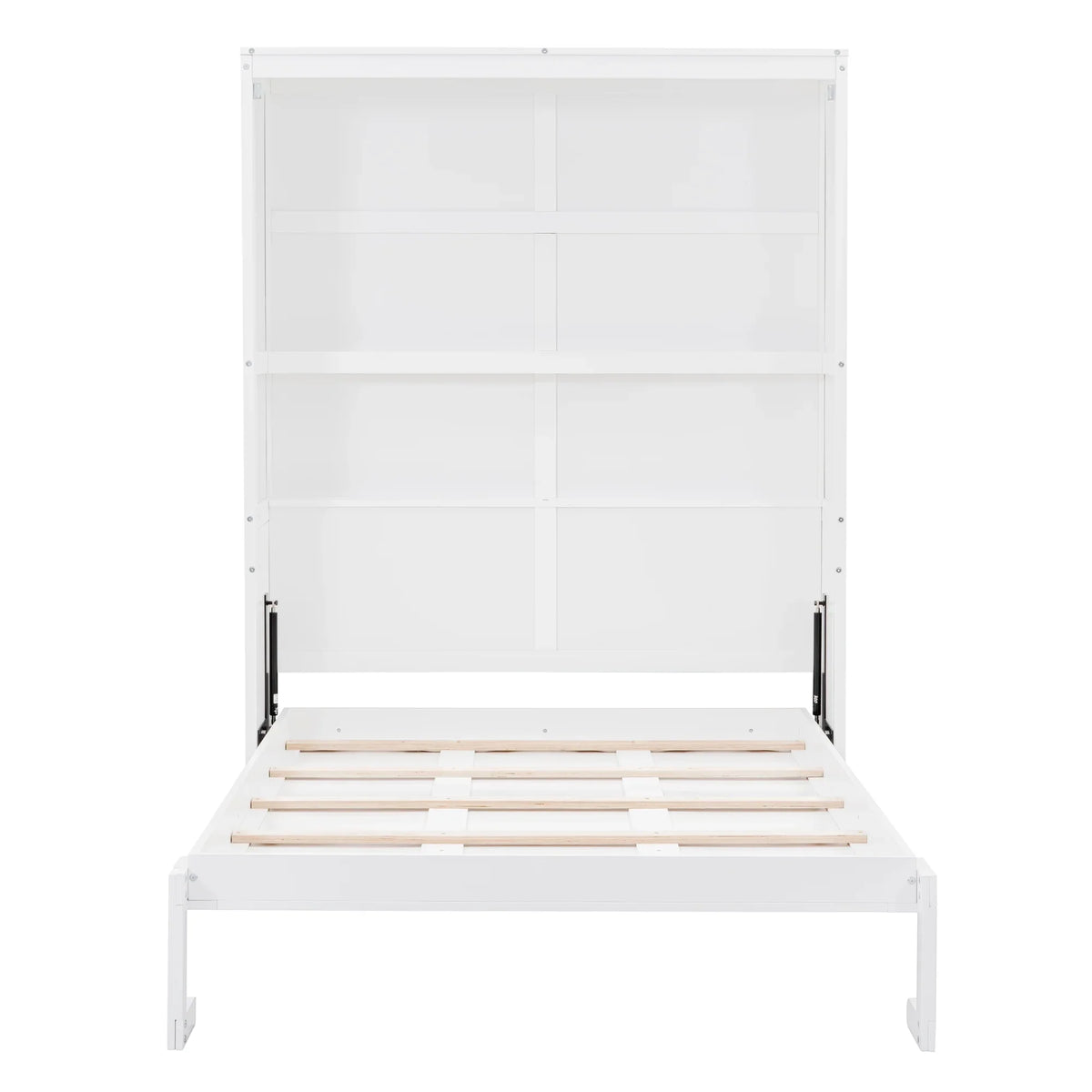 Harper & Bright Designs Full Size Murphy Bed with Shelves, Foldable Wall Bedframe w/Flexible Slats Support, Space-Saving Design, Can Be Folded Into Cabinet, White