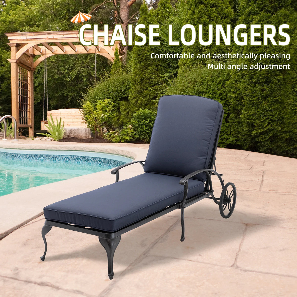 Homefun Aluminum Weatherproof Outdoor Chaise Lounge, Antique Bronze