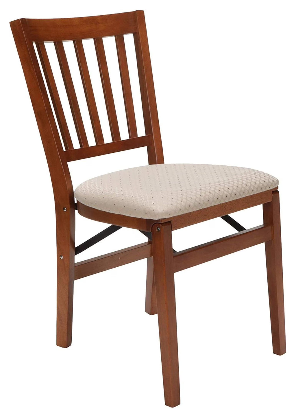 Stakmore Shaker Ladderback Premium Solid Wood Dining Table Folding Chair Set with Fabric Padded Upholstered Seat, Cherry (2 Pack)