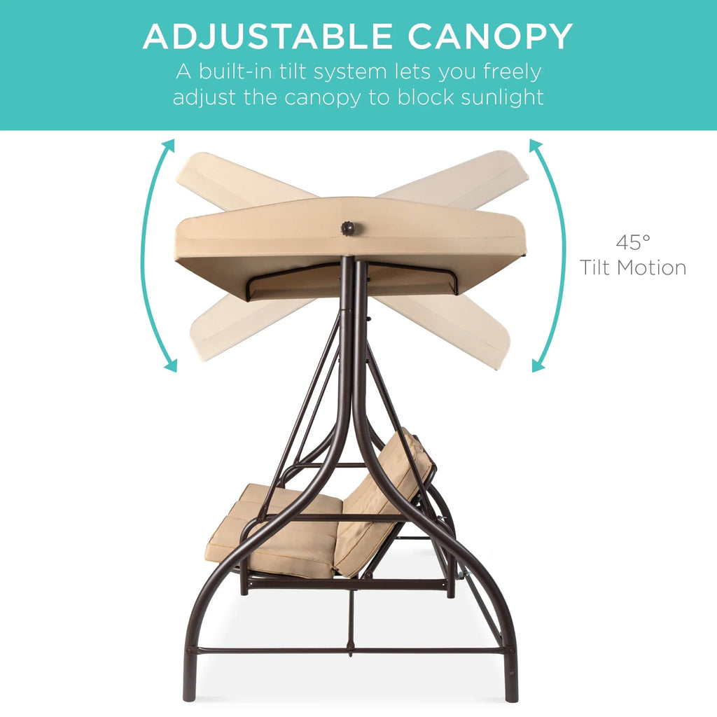 Best Choice Products 3-Seat Outdoor Converting Canopy Swing Glider Patio Hammock w/ Removable Cushions - Burgundy