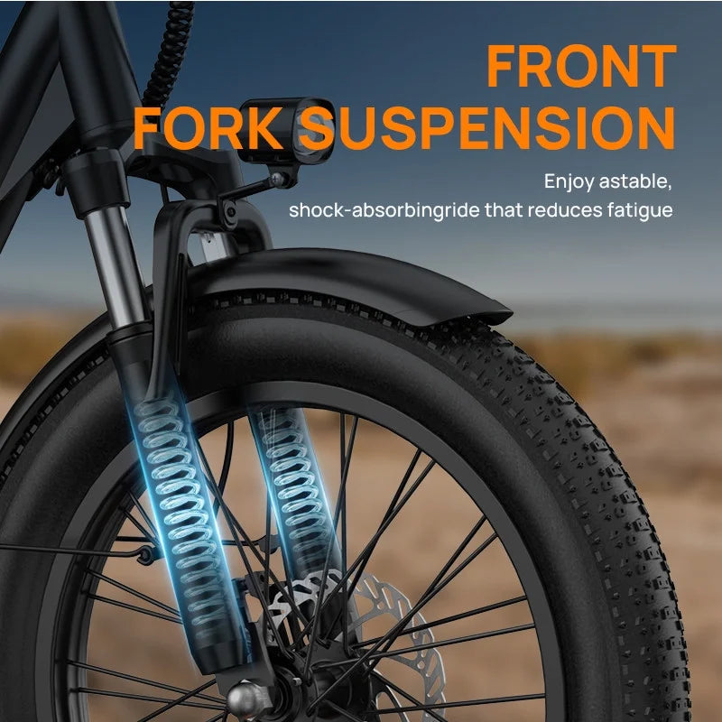 Electric Bike for Adults, 745W Peak Motor Ebike, 48V 13Ah Removable Battery, 20MPH,80 Miles Max, 20" Fat Tire Electric Bicycle with Colorful Display, All-Terrain E-Bike for Adults and Teens