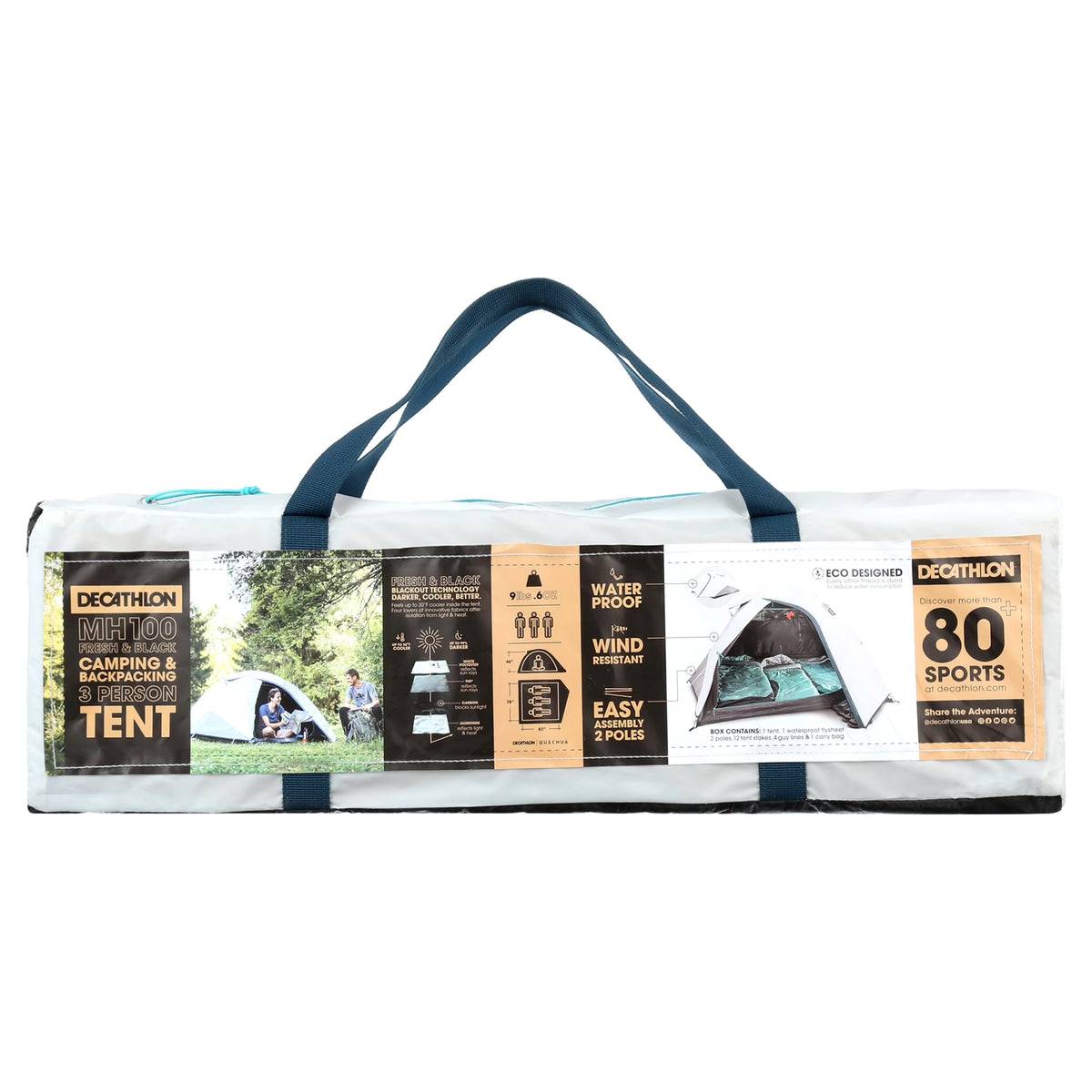 Quechua MH100, Outdoor, Waterproof Family Camping Tent, 3 Person