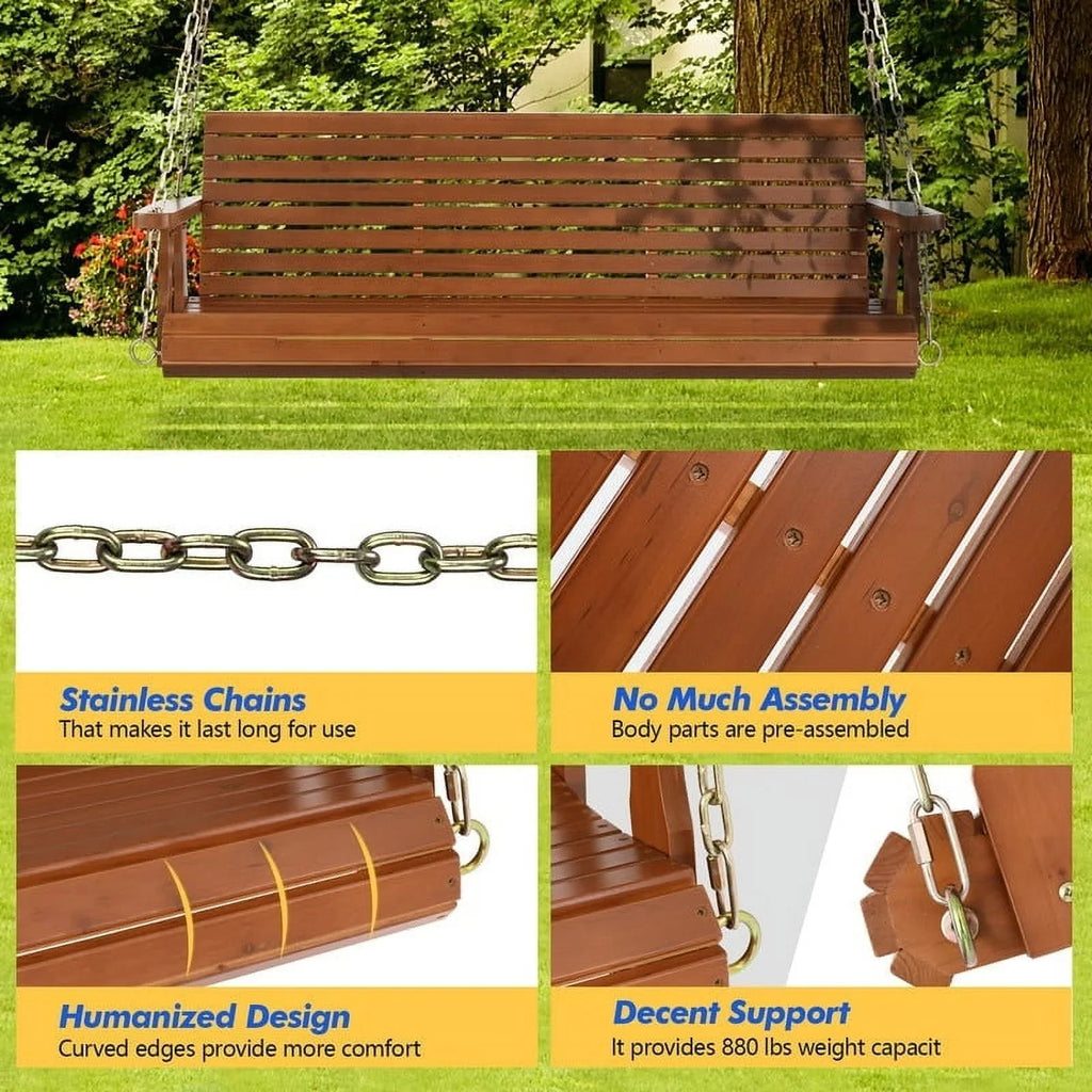 3-person Wood Porch Swing Brown
