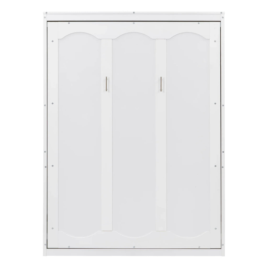 Harper & Bright Designs Full Size Murphy Bed with Shelves, Foldable Wall Bedframe w/Flexible Slats Support, Space-Saving Design, Can Be Folded Into Cabinet, White