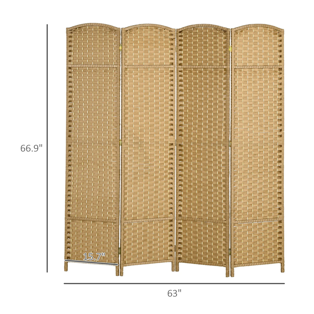 HOMCOM 4 Panel Room Divider Freestanding Folding Privacy Screen Nature Wood