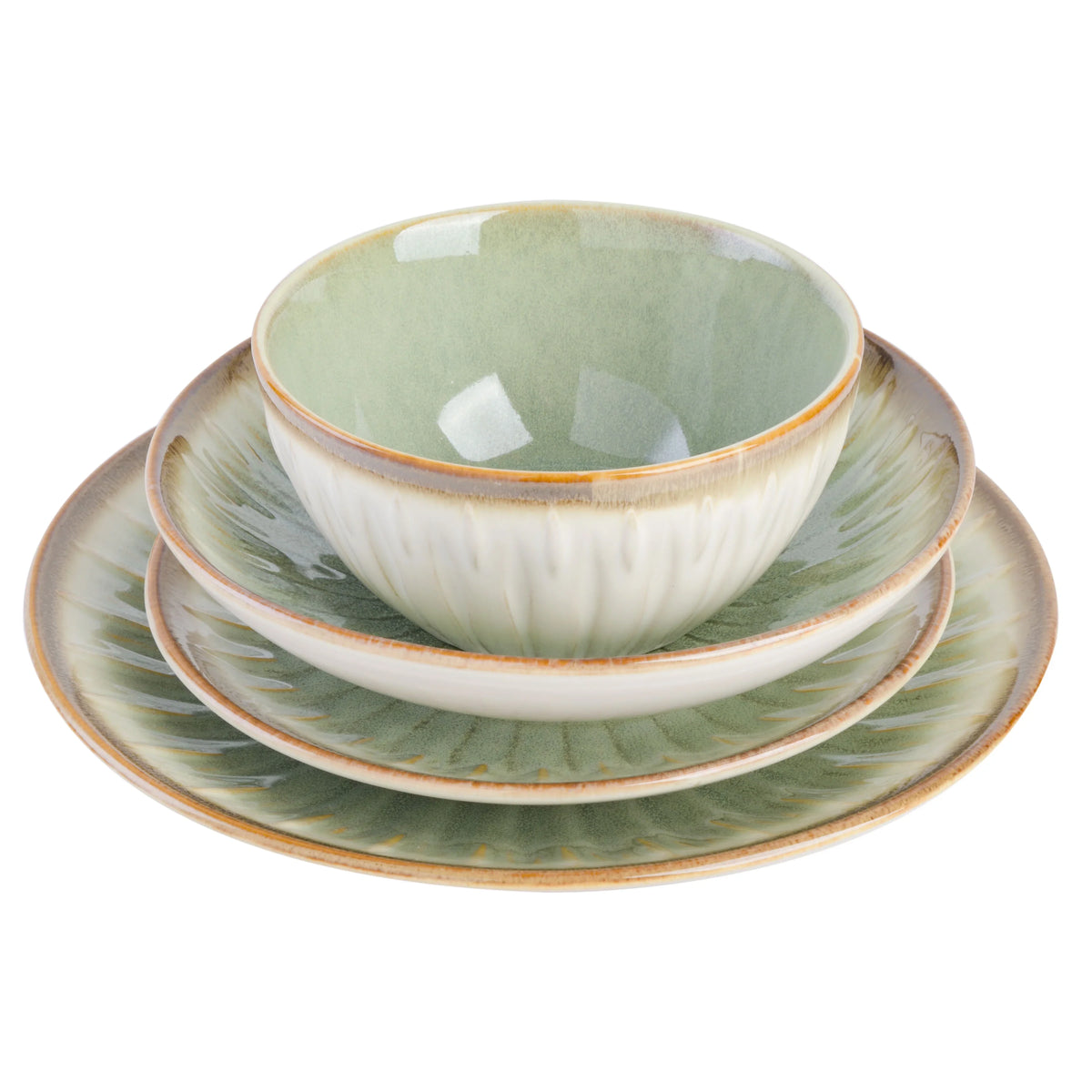 Gibson Elite Mayfair Bay 16 Piece Double Bowl Embossed Reactive Dinnerware a. Blue
