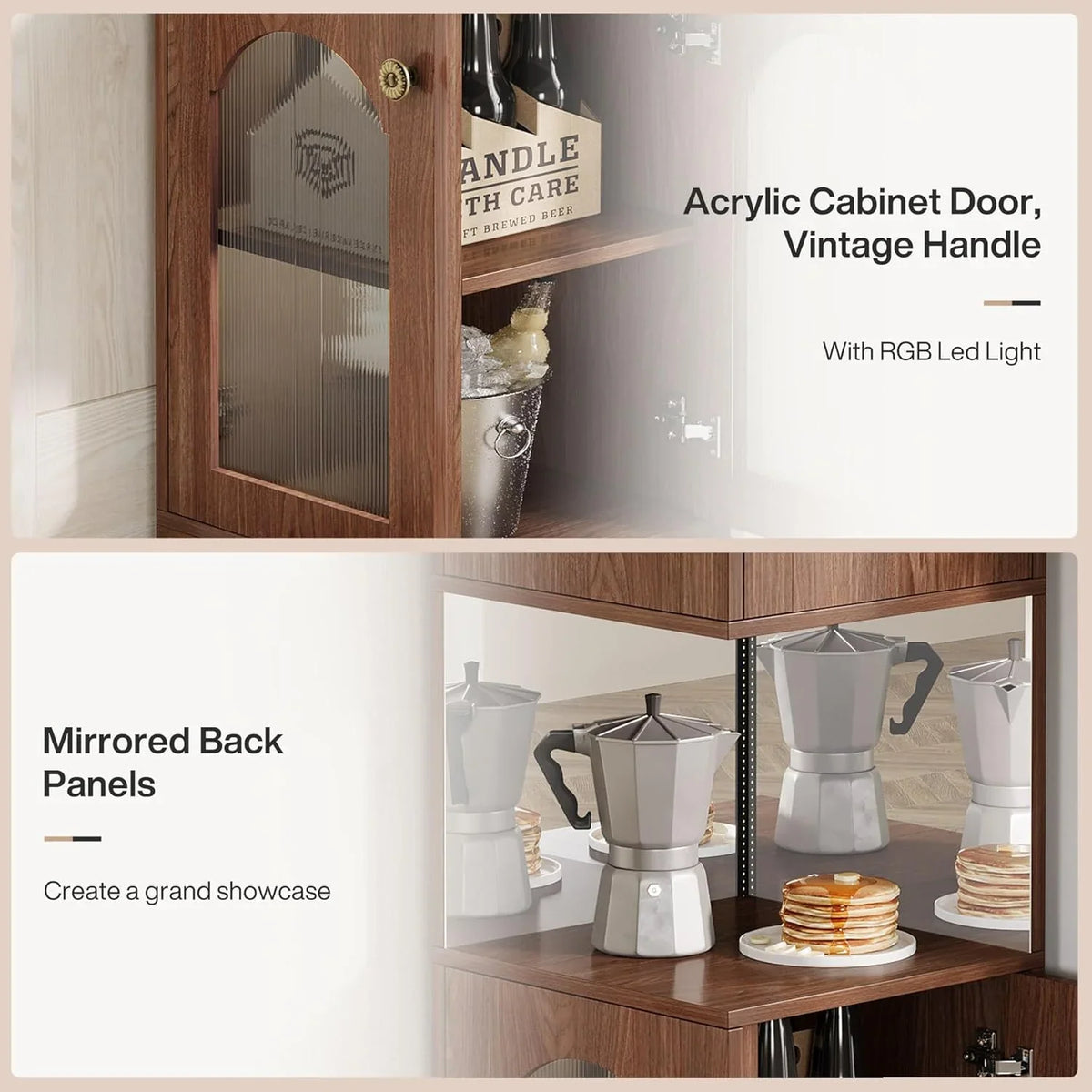 Tribesigns 78.7" Tall Corner Cabinet with LED Light, 5-Tier Corner Storage Cabinet with Doors and Mirrors for Living Room Kitchen Bedroom, Brown