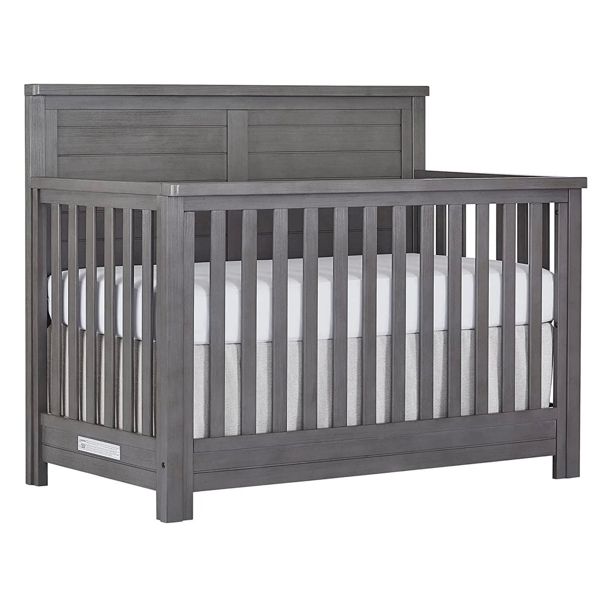 Evolur Belmar Flat 5-in-1 Convertible Crib. Rustic Grey