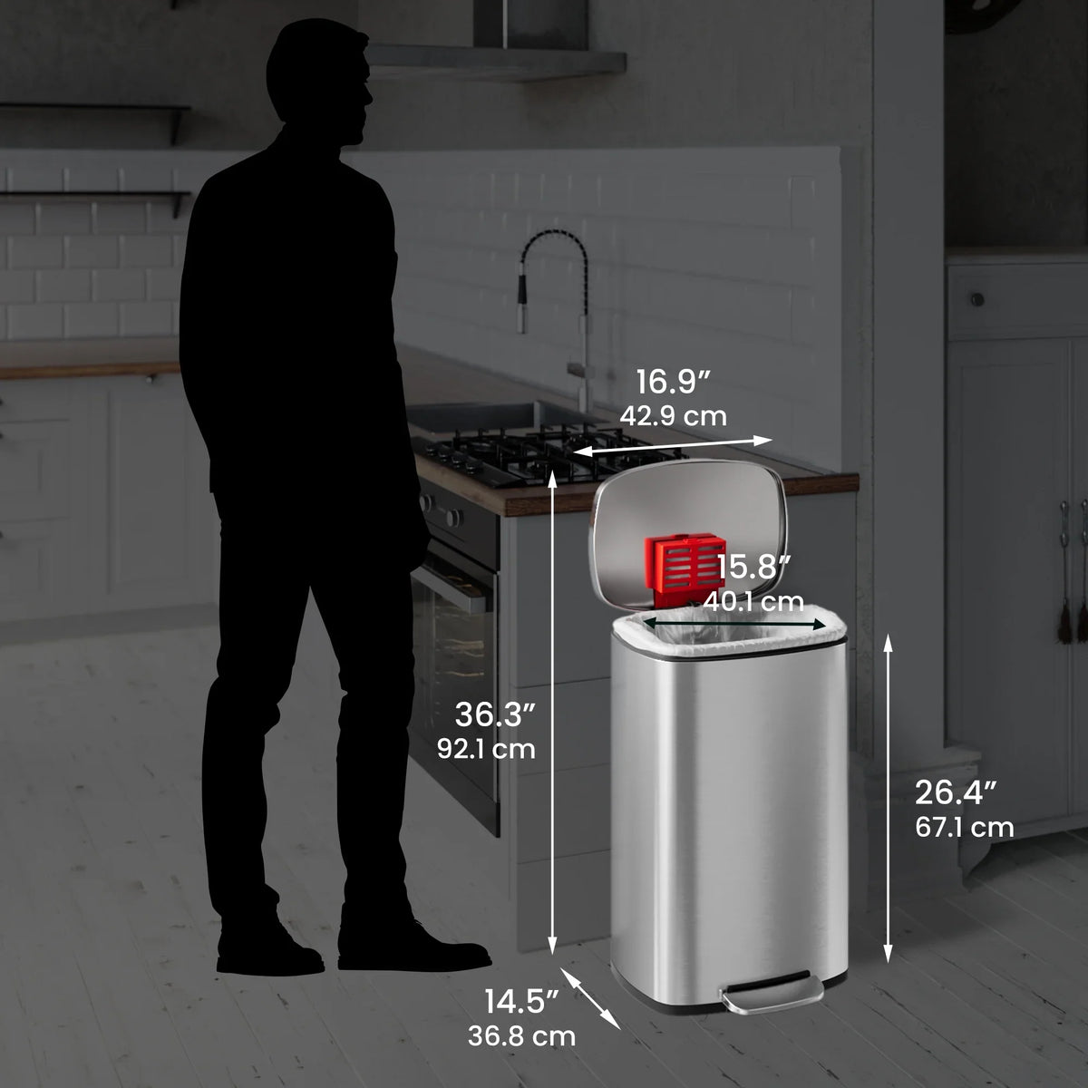 iTouchless SoftStep Stainless Steel Indoor Step Trash Can with Lid 13.2 Gallon Silver (PC13RSS)