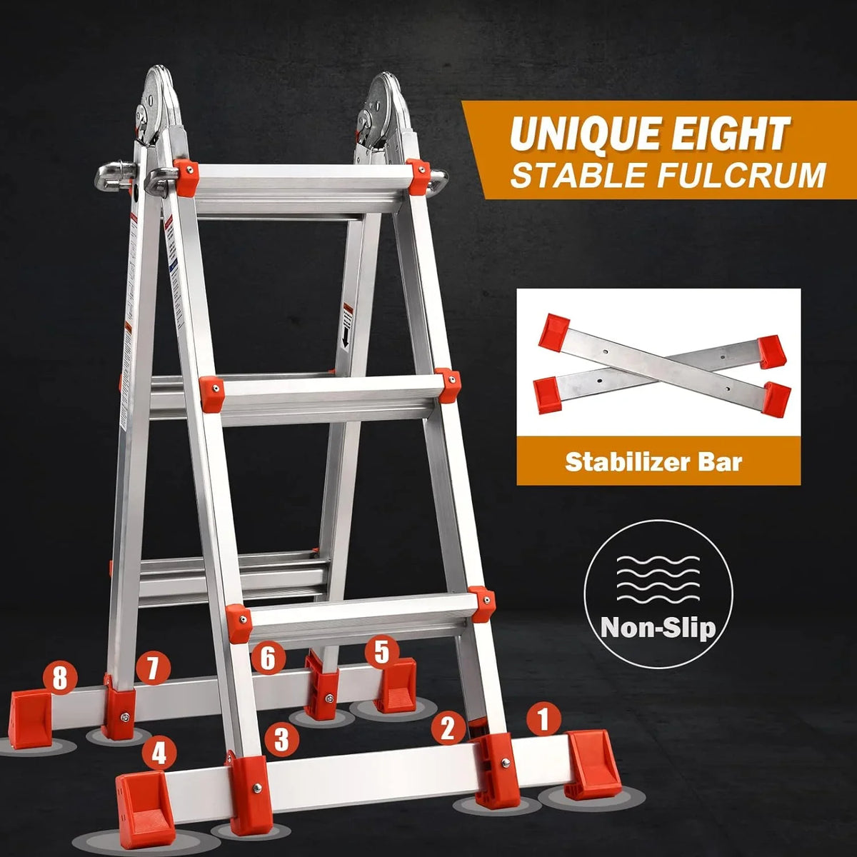HBTower Ladder, A Frame 4 Step Extension Ladder, 14 Ft Multi Position Ladder with Removable Tool Tray and Stabilizer Bar, 330 lbs Capacity Telescoping Ladder for Household and Outdoor Work