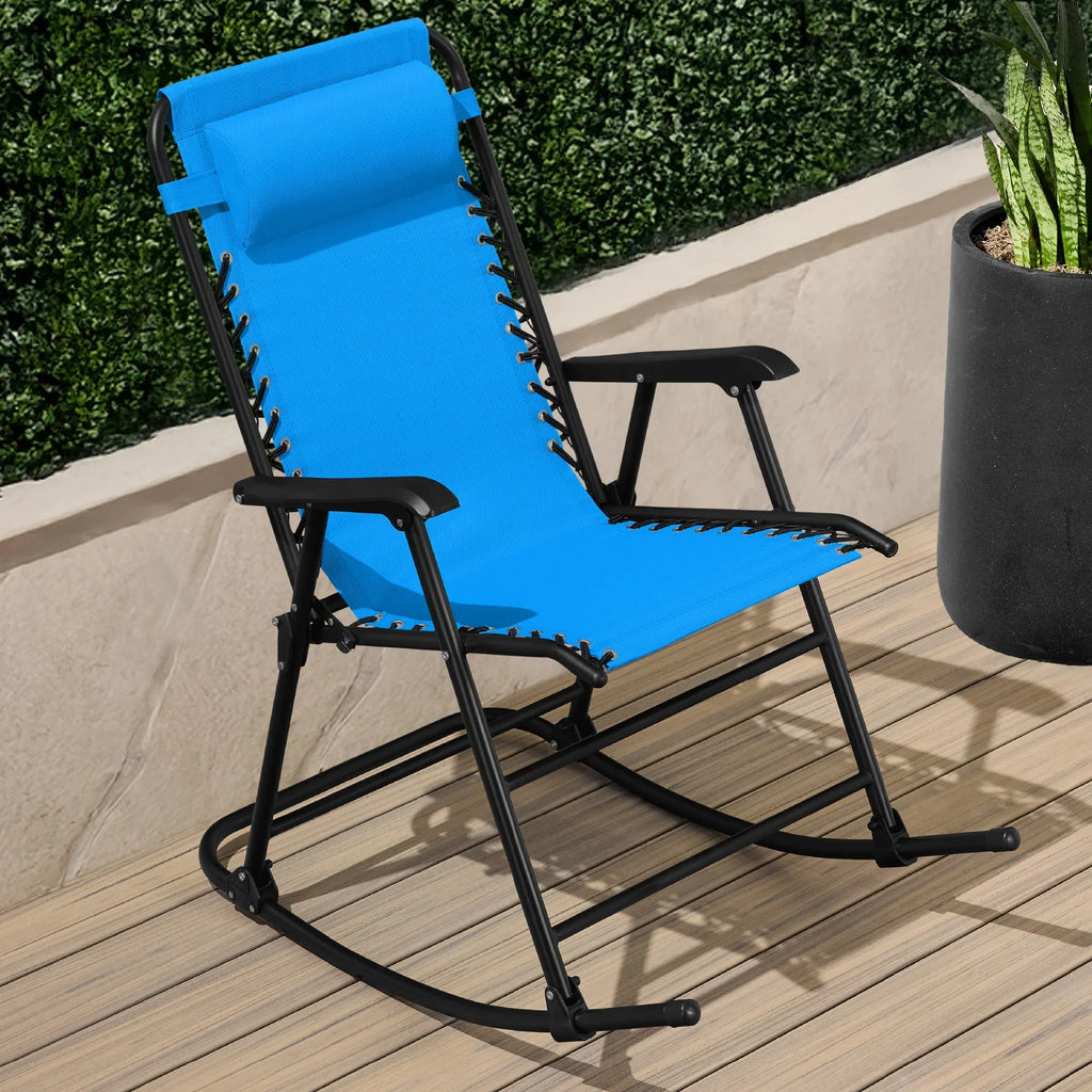 Best Choice Products Folding Outdoor Zero Gravity Rocking Lounge Chair w/ Headrest Pillow - Black