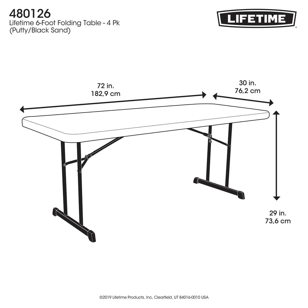 Lifetime 6 ft. Rectangle Folding Table, Indoor/Outdoor Professional Grade, Putty Set of 4 (480126)