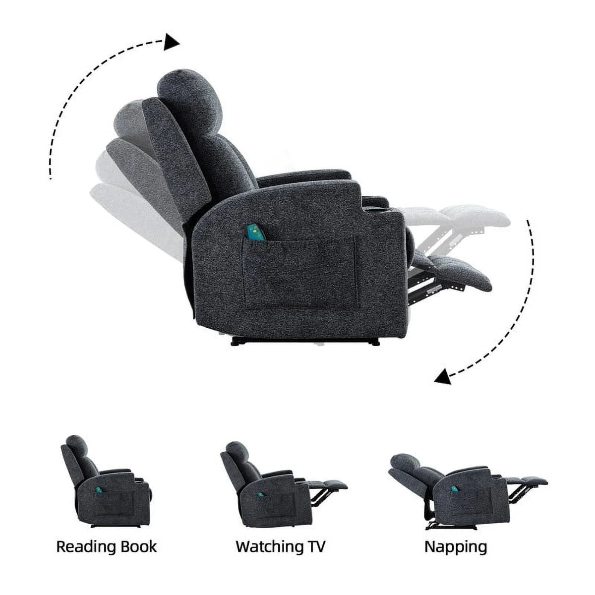Bonzy Home Heated Manual Massage Recliner with Cup Holder Padded Breathable Fabric Recliner, Home Theater Seating"Navy