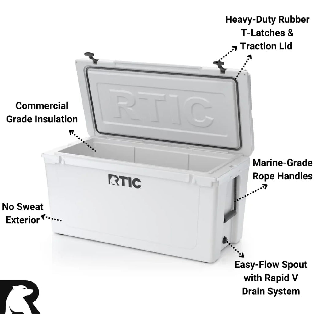 RTIC 145 QT Ultra-Tough Rotomolded Hard-Sided Ice Chest Cooler, White, Fits 195 Cans
